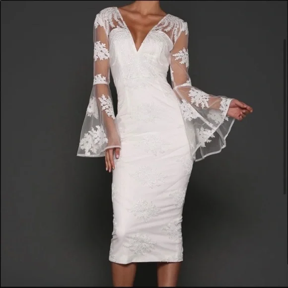 Elle Zeitoune Dresses | White Lace Midi Dress | Color: White | Size: 6 | Likyg89's Closet